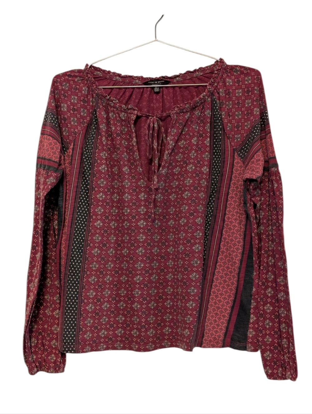 Lucky Brand Tie-Neck Peasant Top